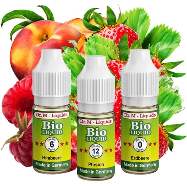 Dr.M - Liquids - Probierset BIO FRUCHT - Erdbeere, Himbeere & Pfirsich
